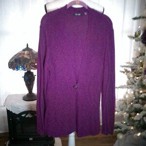 NIC+ZOE Single Button Front Long Sleeve Raspberry Cardigan Sweater XL